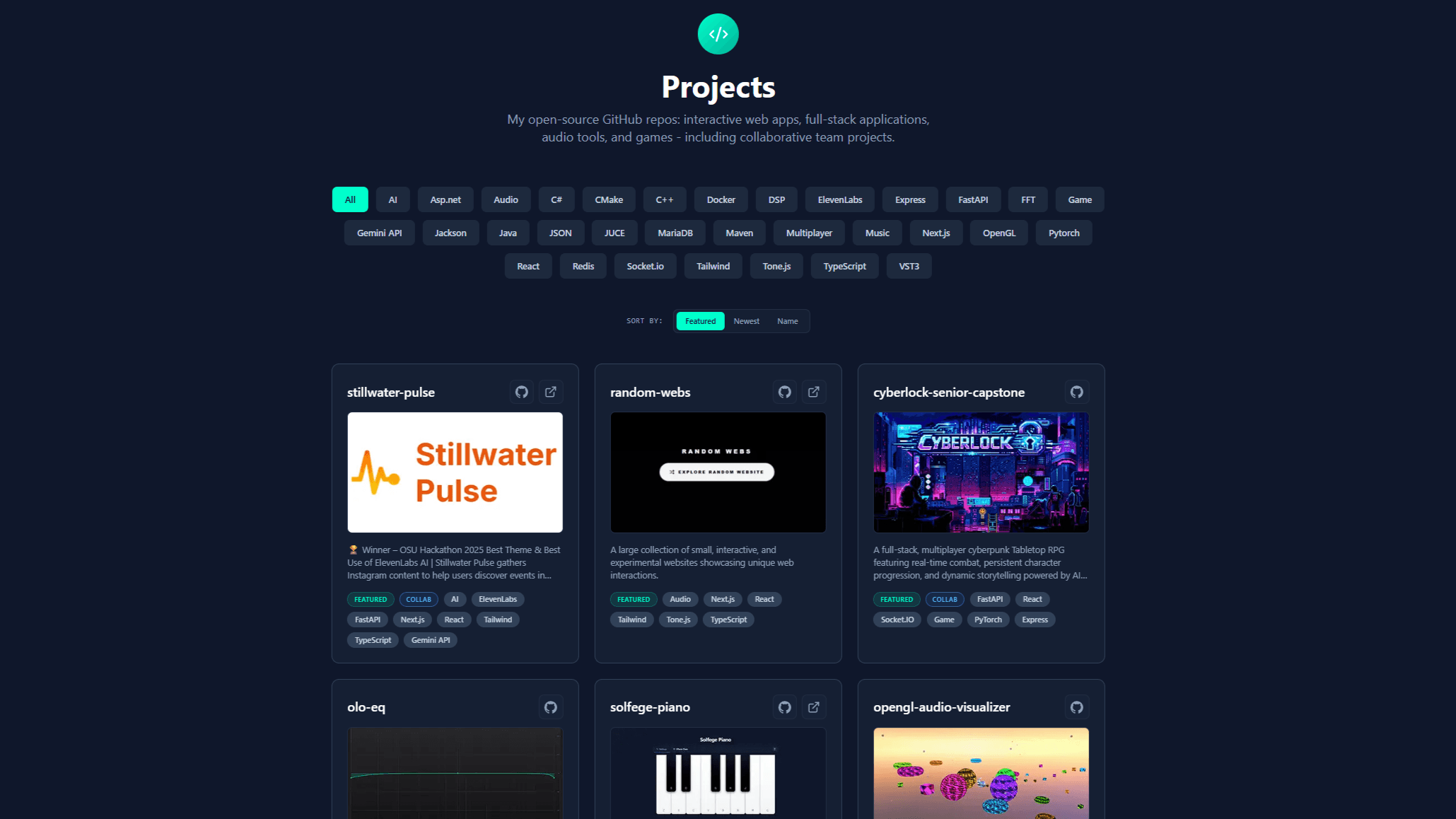 Portfolio projects page