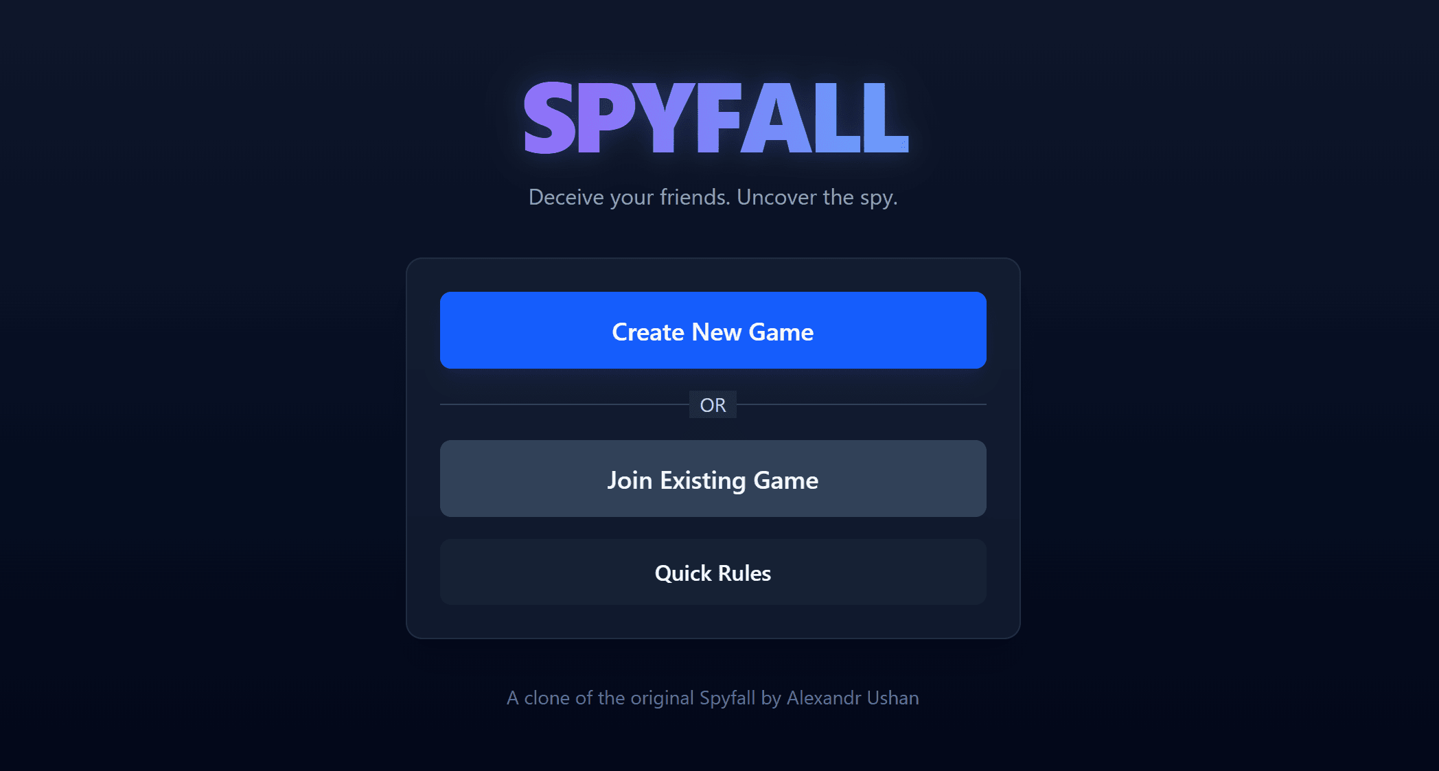 Spyfall landing page