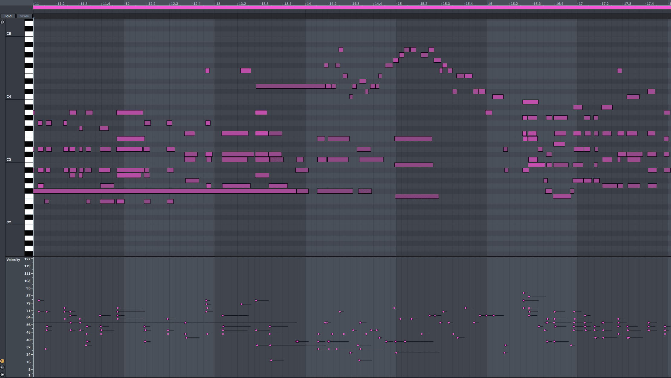 AI-generated jazz piano MIDI displayed in Ableton Live.