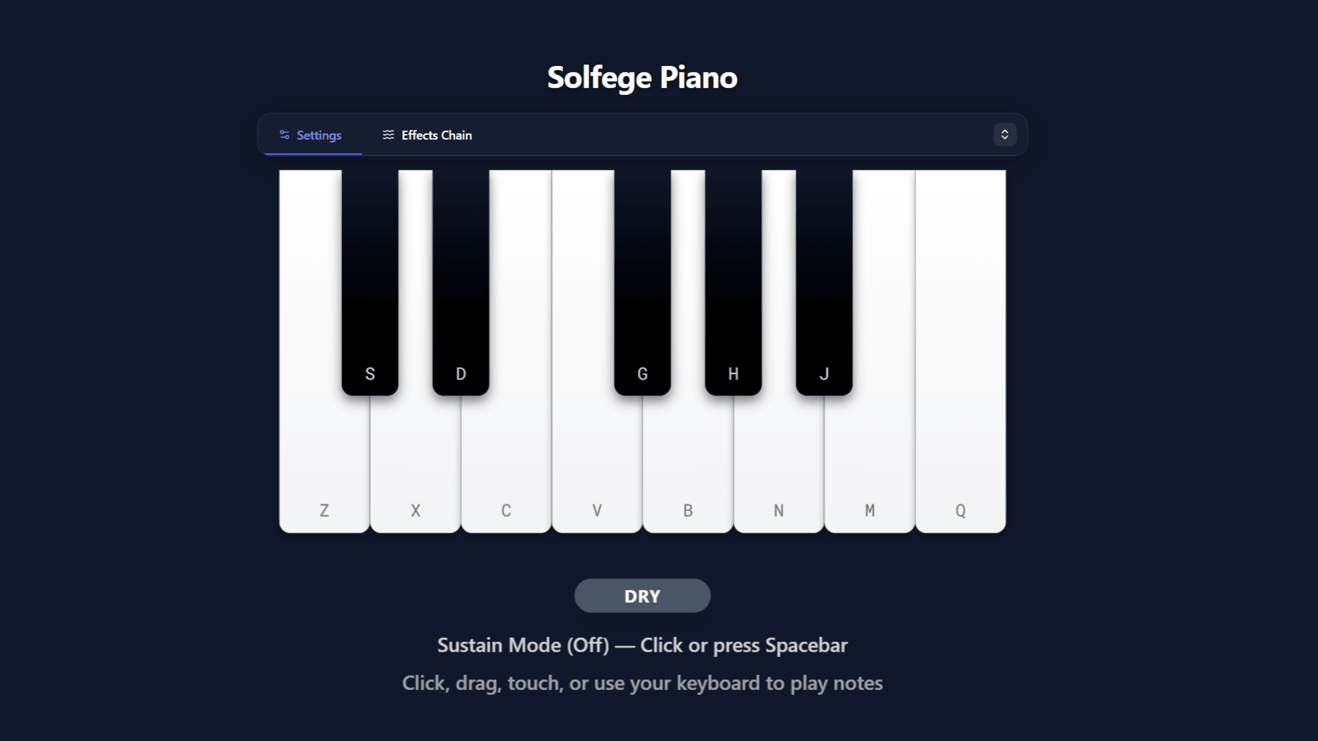 Solfege Piano showing a virtual piano keyboard and playback controls.